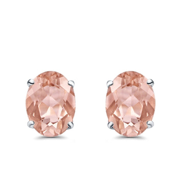 Art Deco Oval Wedding Bridal Solitaire Stud Earrings Simulated Morganite CZ 925 Sterling Silver-8mmx6mm